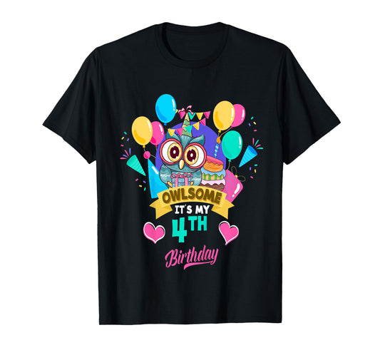 Four Year Old Birthday Owlsome It's My 4th Birthday Owl T-Shirt