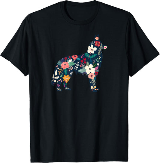 Belgian Tervuren Floral Silhouette - Belgian Tervuren Dog T-Shirt