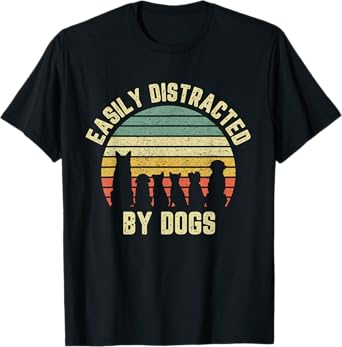 Easily Distracted by Dogs Apparel Unisex-Adults Dog Themed T-Shirt Black, Vintage Navy, Red, Royal S