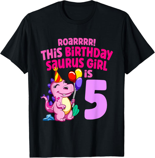 Kids Dino This Birthday Saurus Girl is 5 Dinosaur Birthday T-Shirt