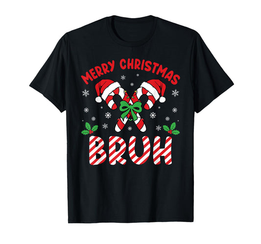 Merry Christmas Bruh Candy Cane Love Xmas Lights Men Women T-Shirt