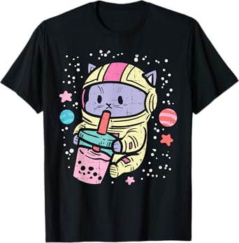 Cat Astronaut Boba Bubble Tea Kawaii Boys Girls Kids Toddler T-Shirt
