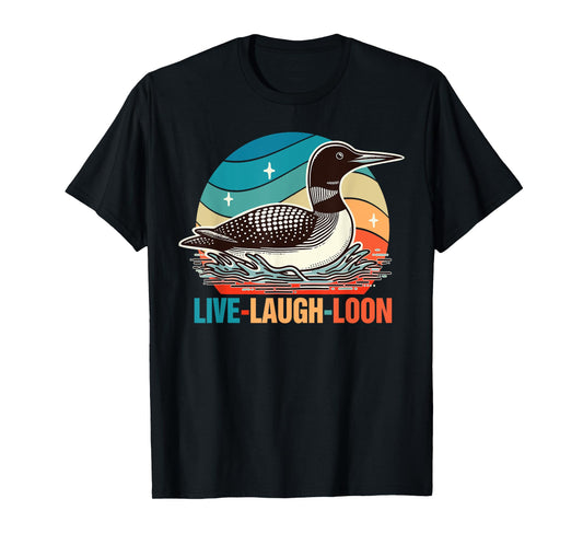 Funny Birds Mom Retro Vintage Outfits Common Loon Bird Lover Bird Watching Lives Laugh Loon T-Shirt, Small, Black