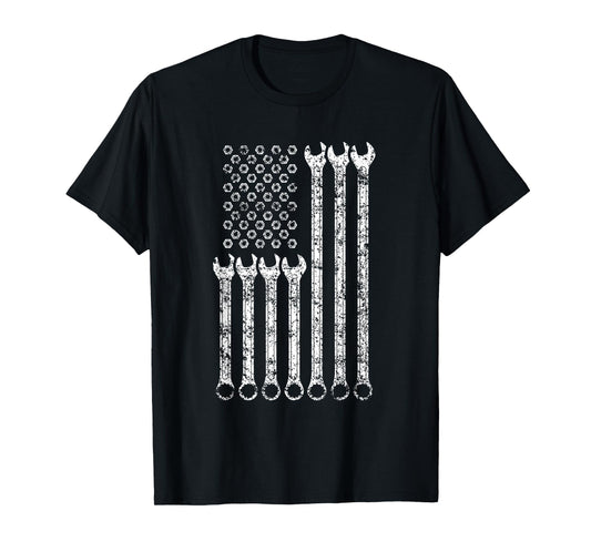 American Flag Mechanic Combination Wrench Wrenches Car T-Shirt