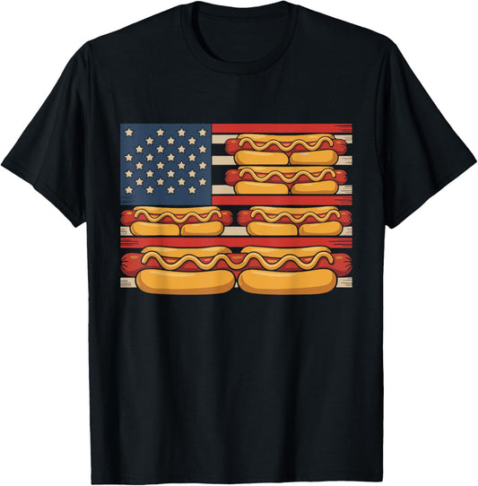 Hot Dog American Flag July 4th Patriotic Summer BBQ Funny T-Shirt