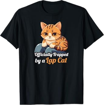 Officially Trapped By A Lap Cat Funny Cute Tabby Cat T-Shirt
