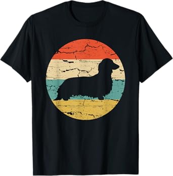 Dachshund Long Haired Dog Vintage Mom Dad Retro Men Women Girls Kids T-Shirt