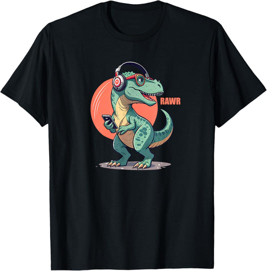 Dinosaur T-Rex Novelty Rawr & Roll Music Funny Dinosaur T-Shirt
