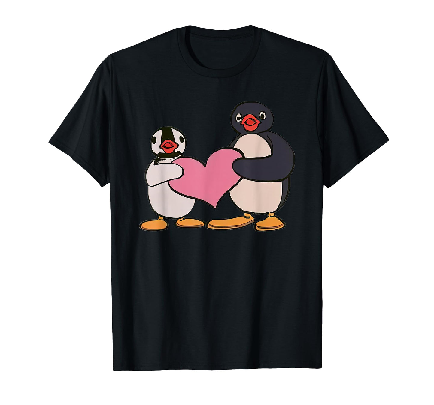 Cute Pingu And Pinga Penguin Holding Heart T-Shirt