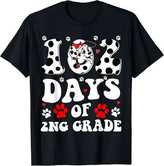 Groovy 100 Days Of School 102 Day Of 2nd Grade Dalmatian Dog T-Shirt