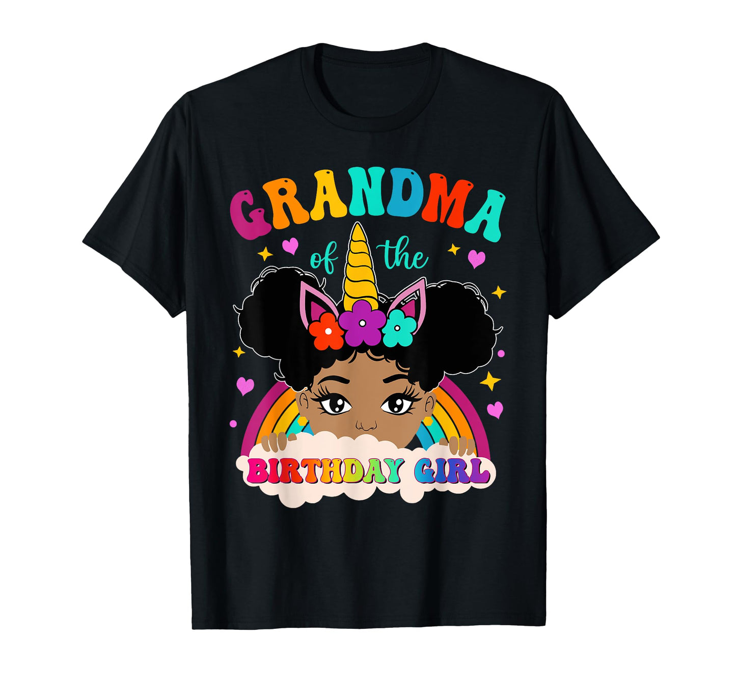 Grandma of The Birthday Girl Rainbow Afro Melanin Unicorn T-Shirt