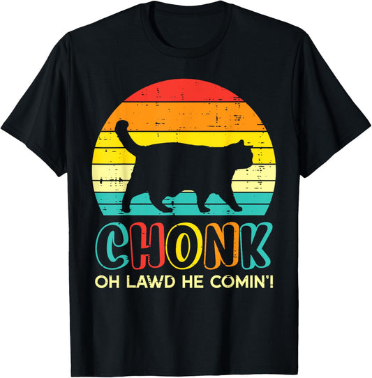 Chonk Fat Cat Meme Sunset Funny Black Kitten Men Women Kids T-Shirt