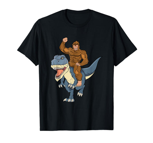 Bigfoot Sasquatch Riding Dinosaur T Rex For Boys Girls Kids T-Shirt