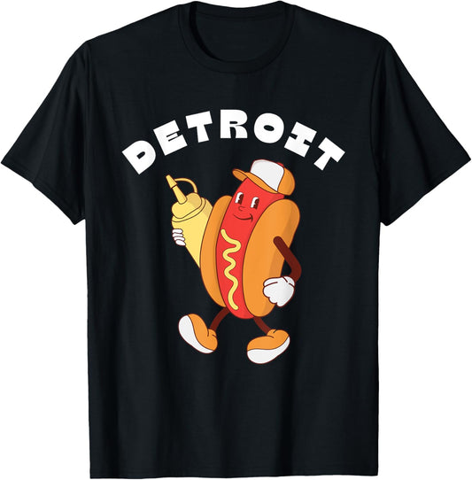 Detroit Michigan Coney Hot Dog Mascot Funny Walking Hot Dog T-Shirt