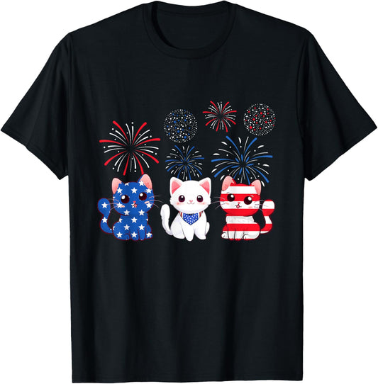 Cute Cat USA Flag 4th Of July Patriotic Cat Kitten Lover T-Shirt
