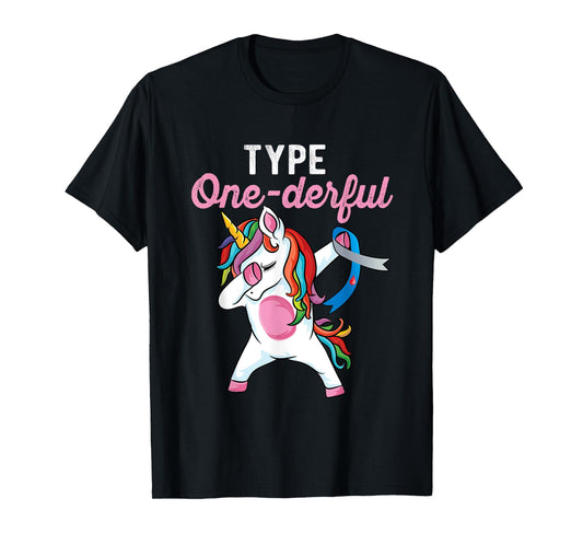 Type Onederful Dabbing unicorn Type 1 Diabetes Awareness T-Shirt