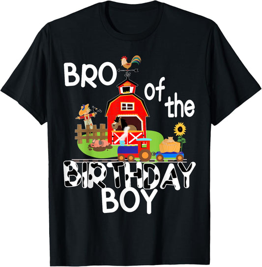 Brother Birthday Boy Train Farm Party Cow Pig Horse Chicken T-Shirt