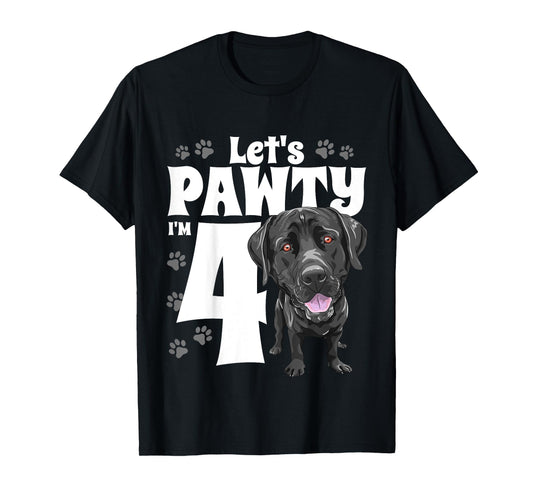 4 Year Old Black Lab Dog Birthday Pawty Labrador 4th Gift T-Shirt