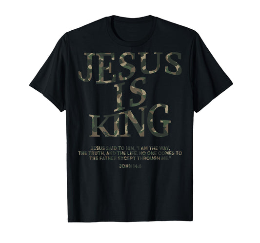 Camo Jesus Is King Shirt Christian Youth Men God Son Brother T-Shirt