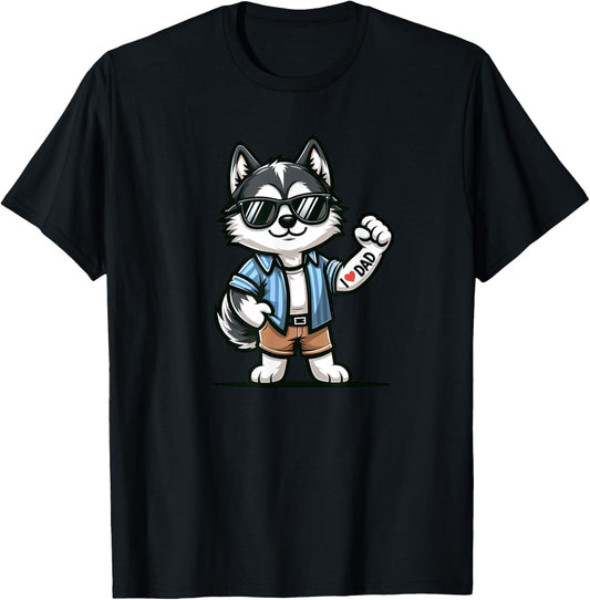 Husky I Love Dad Funny Dog Tattoo T-Shirt