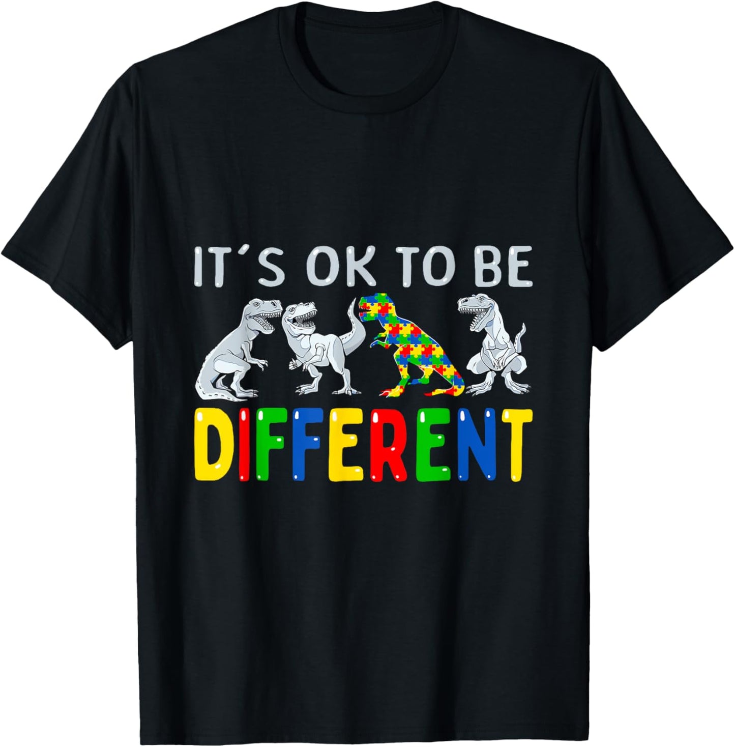 Autism Awareness Dinosaur Kid Boys It's OK To Be Different T-Shirt