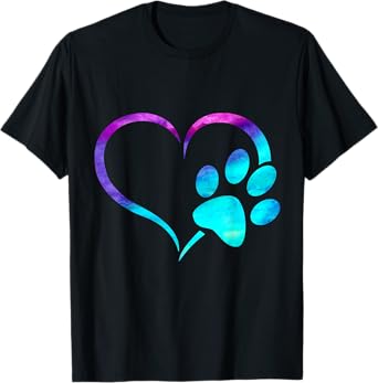 Cyan blue purple teal Dog paw print heart puppy pet lover T-Shirt for Men Women Kids