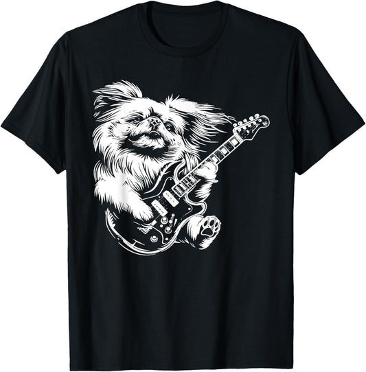 Dog Guitarist Guitar - Pekingese Dad Mom T-Shirt