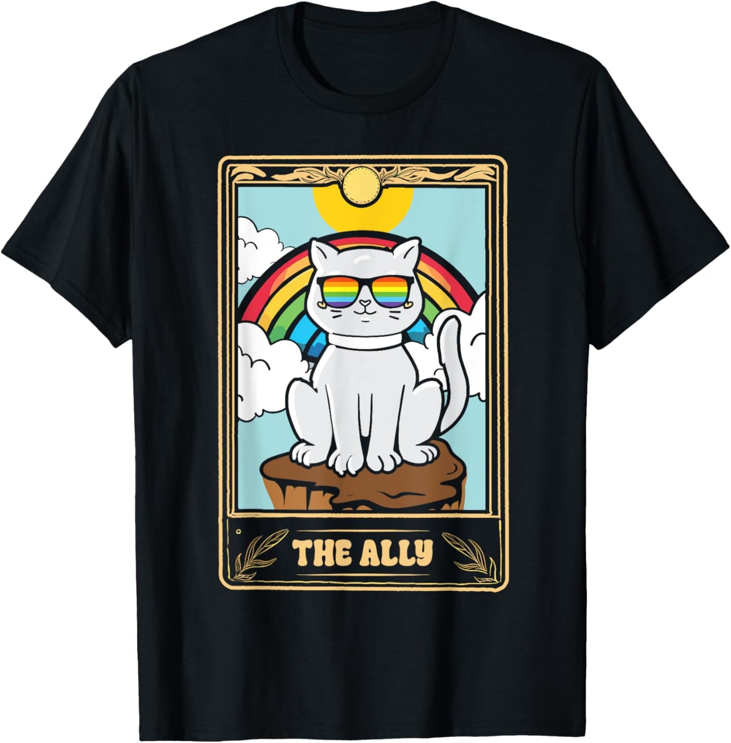 Ally Cat Tarot Card LGBT Gay Pride Month Rainbow Flag LGBTQ T-Shirt