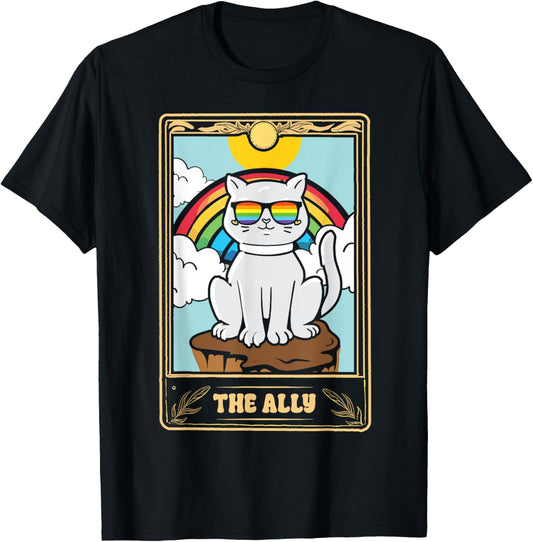 Ally Cat Tarot Card LGBT Gay Pride Month Rainbow Flag LGBTQ T-Shirt