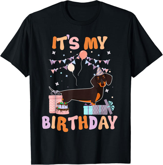 Its My Birthday Dachshund Dog Funny Birthday Party Dog Lover T-Shirt