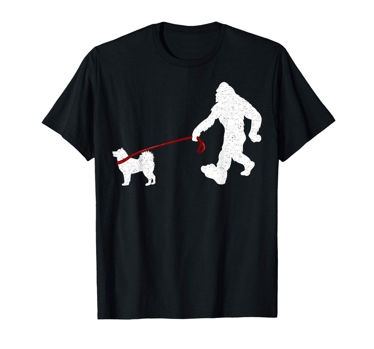 Funny Bigfoot Walking with Alaskan Malamute Dog Lover T-Shirt