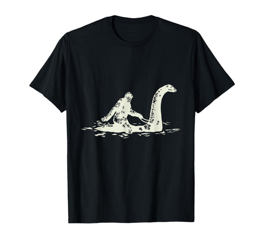 Bigfoot Sasquatch Riding The Loch Ness Monster Funny,Short Sleeve T-Shirt