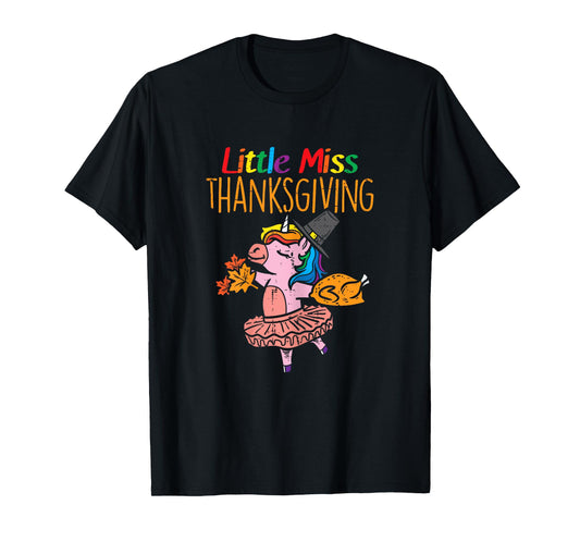 Unicorn Little Miss Thanksgiving Cute Toddler Kids Girls T-Shirt