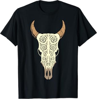 Steer Head Skull Shirt Cow Bull Horn Western Tribal Boho Tee T-Shirt