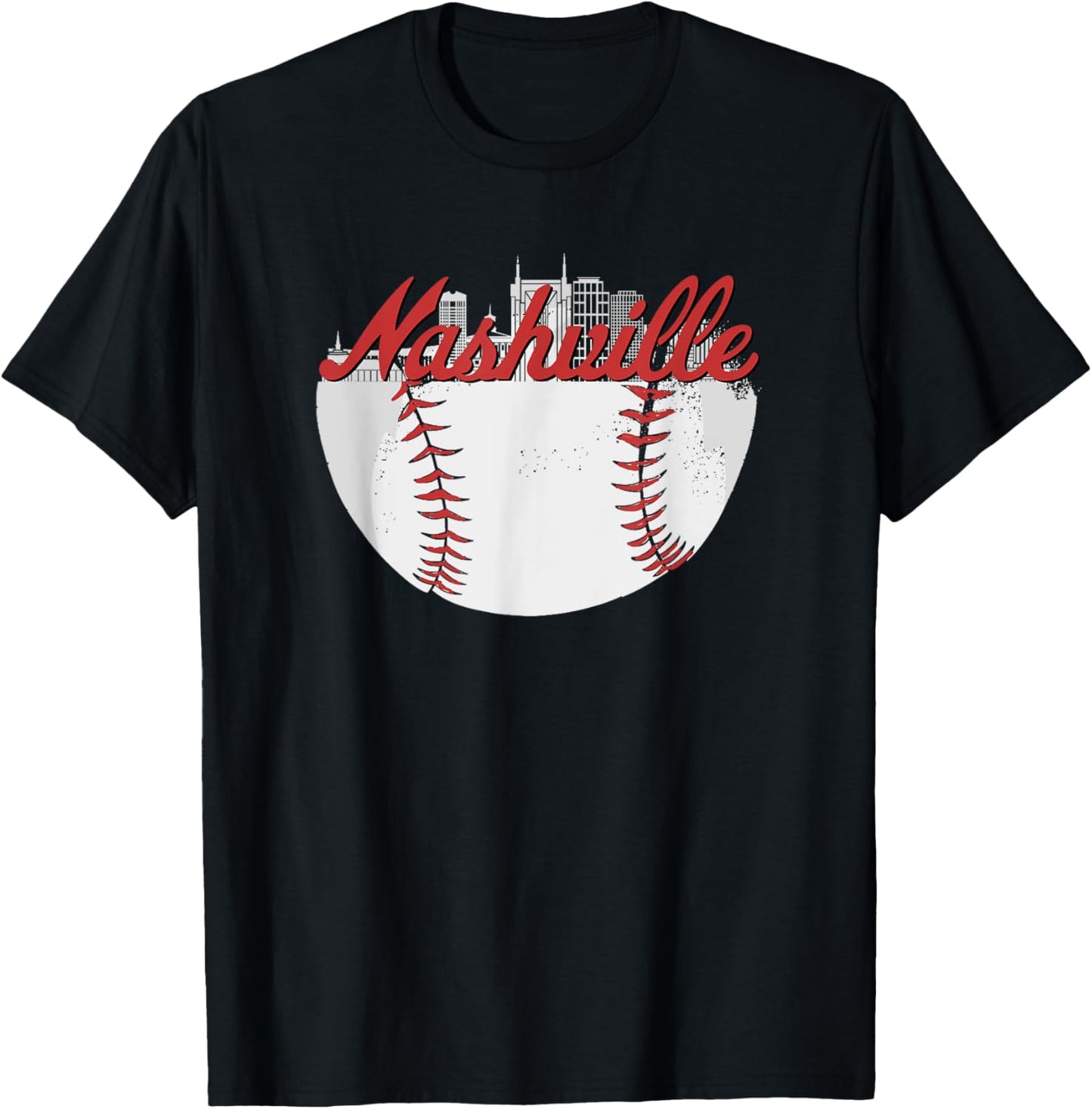 Nashville Skyline Cityscape Baseball Retro Vintage T-Shirt