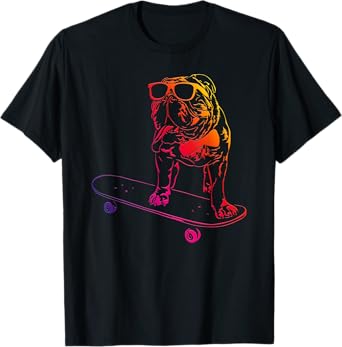 Funny Skateboard English Bulldog skateboarding dog lover dog T-Shirt