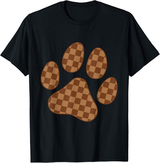 Tan Brown Checkerboard Cat Dog Paw Print Aesthetic Checkered T-Shirt