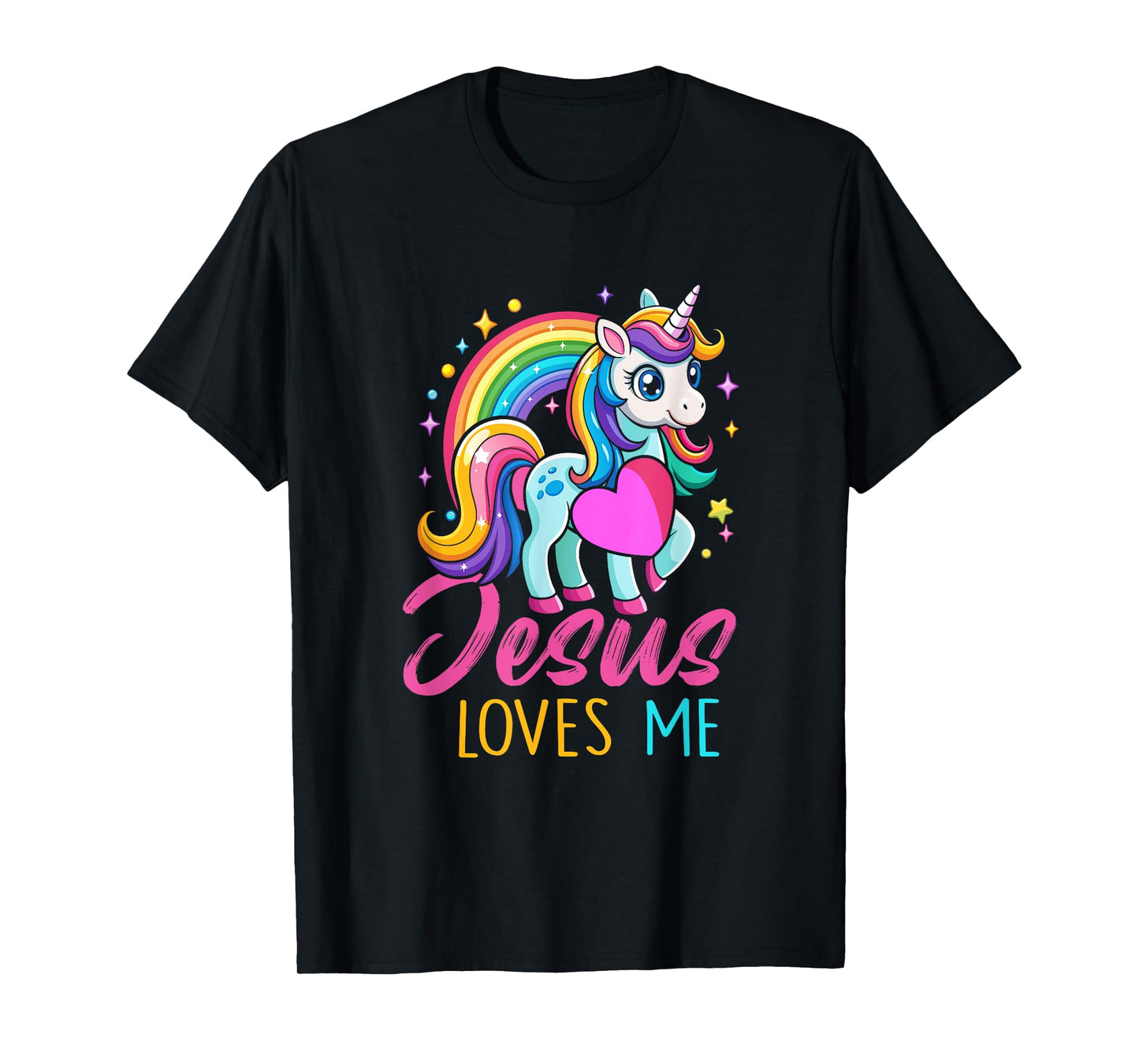 Kids Jesus Loves Me Christian Bible Girls Rainbow Unicorn T-Shirt