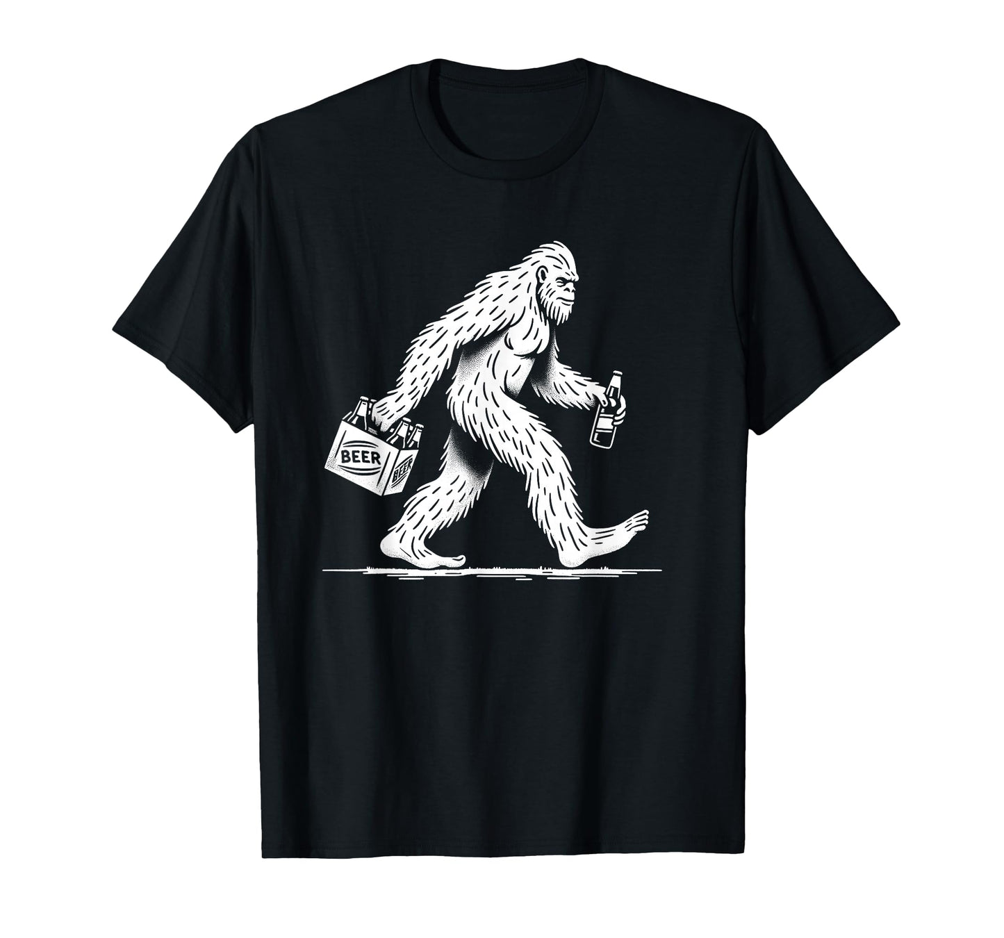 Retro Bigfoot Drinking Beer – Funny Sasquatch T-Shirt