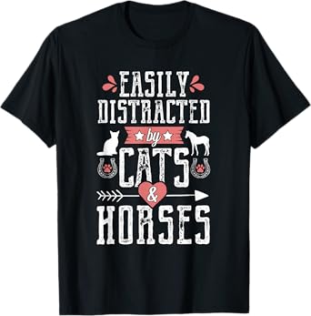 Funny Equestrian Horse and Cat Lover Women Novelty T-Shirt