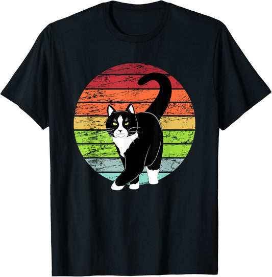 Retro Black Tuxedo Cat Lover Cat Kitty Lover - Green Eyes T-Shirt