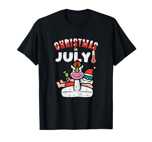 Christmas July Santa Unicorn Float Xmas Girls Kids Toddler T-Shirt