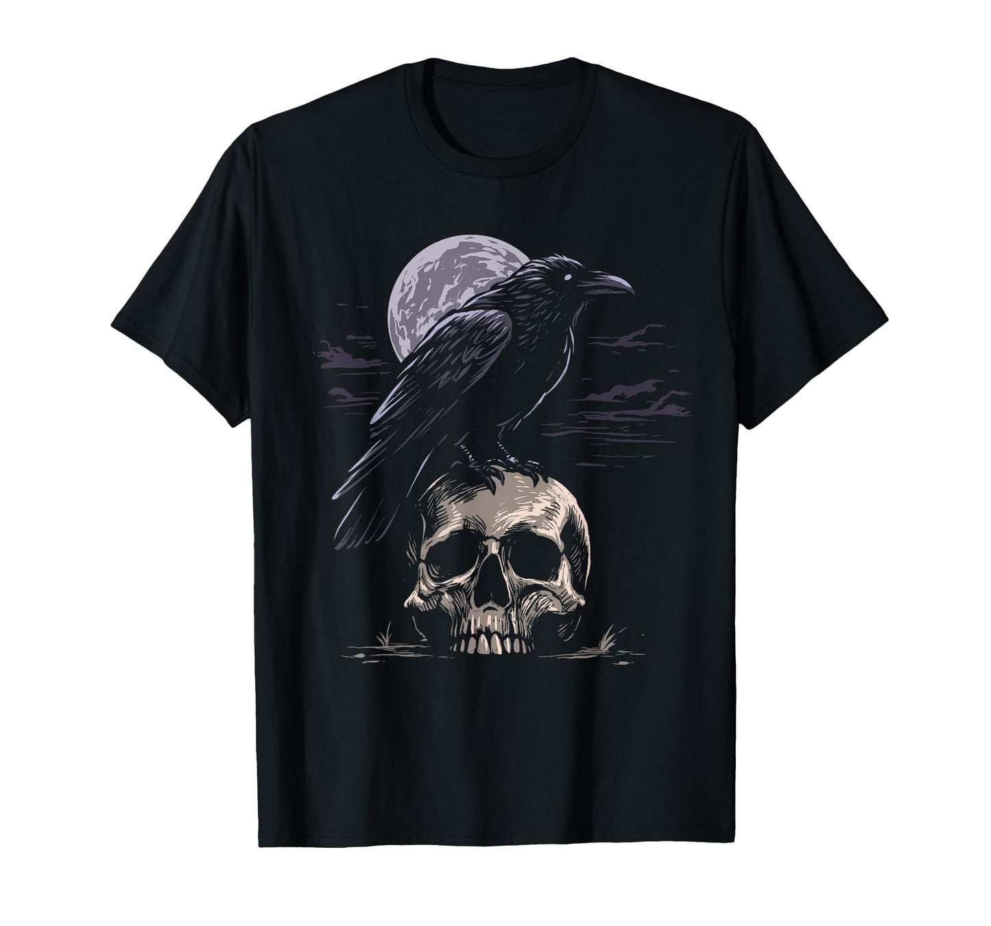 Skull and Crow Shirt Black Raven Skull Occult Gothic T-Shirt