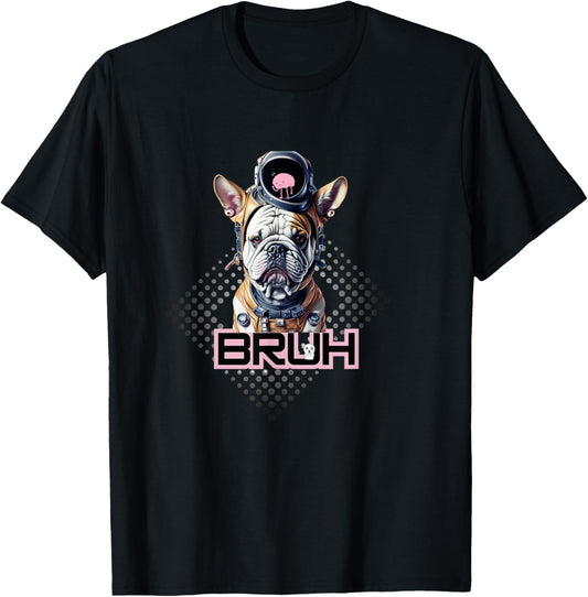 Bruh: If Dogs Could Talk Wrinkled Bulldog with Chibi Brain T-Shirt