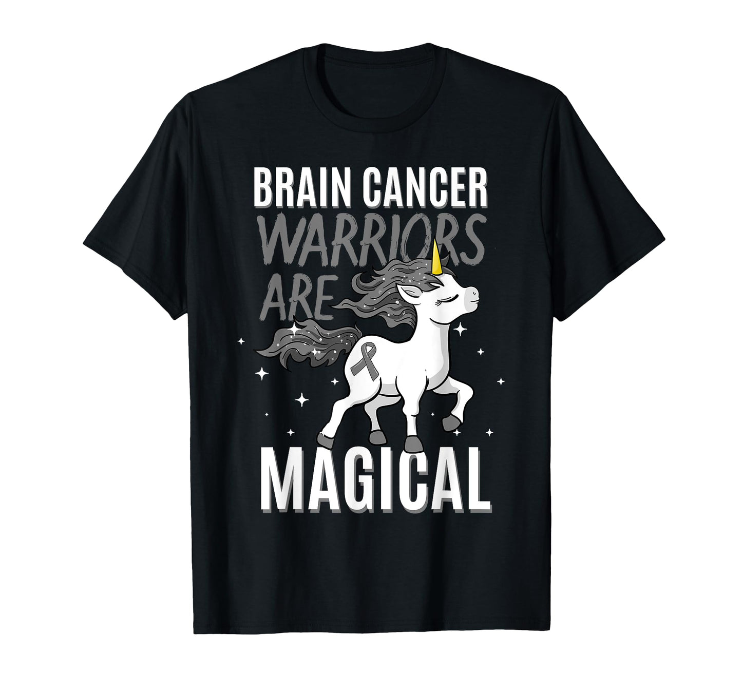 Brain Cancer Warrior Magical Unicorn Grey Ribbon Metastasis T-Shirt
