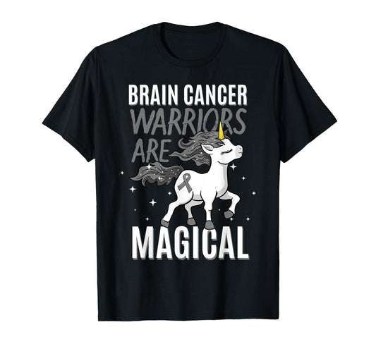 Brain Cancer Warrior Magical Unicorn Grey Ribbon Metastasis T-Shirt