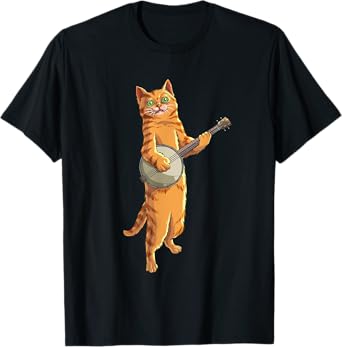 Funny Cat Playing Banjo Bluegrass | Cool Musician Gift T-Shirt for Men Women Girls Kids