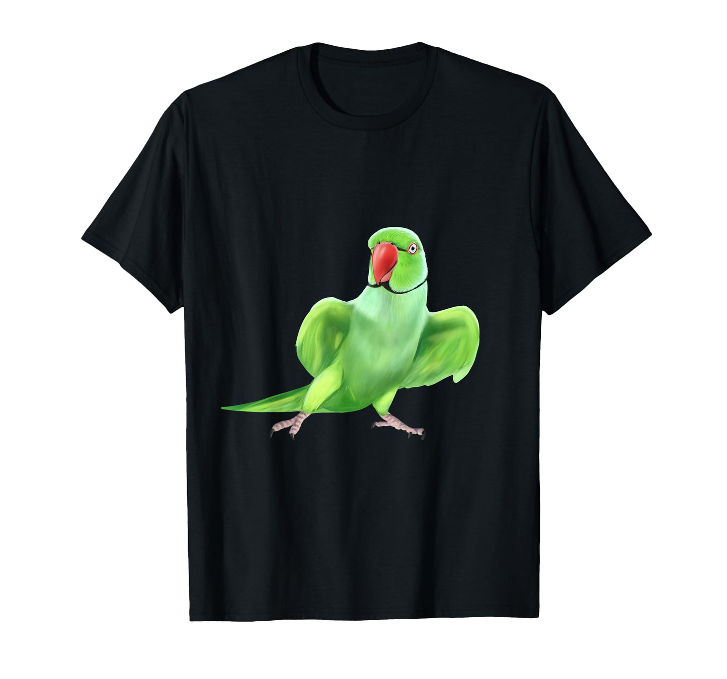 Birdy Birbs Indian Ringneck Parrot T-Shirt, Women's Unisex Adults, Black, Small, Short Sleeve, Cotton 60% Polyester 40%