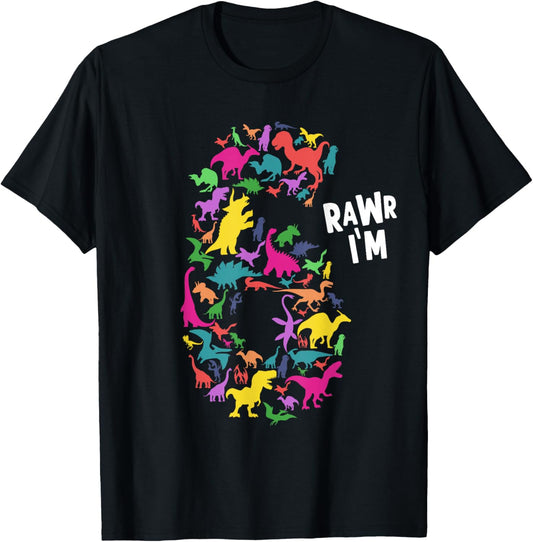 Rawr I'm 6 Cute Dinosaur Birthday Kids I Am 6th Birthday T-Shirt
