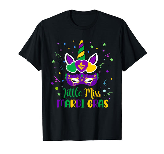 Little Miss Mardi Gras Carnival Unicorn For Toddler Girl Kid T-Shirt